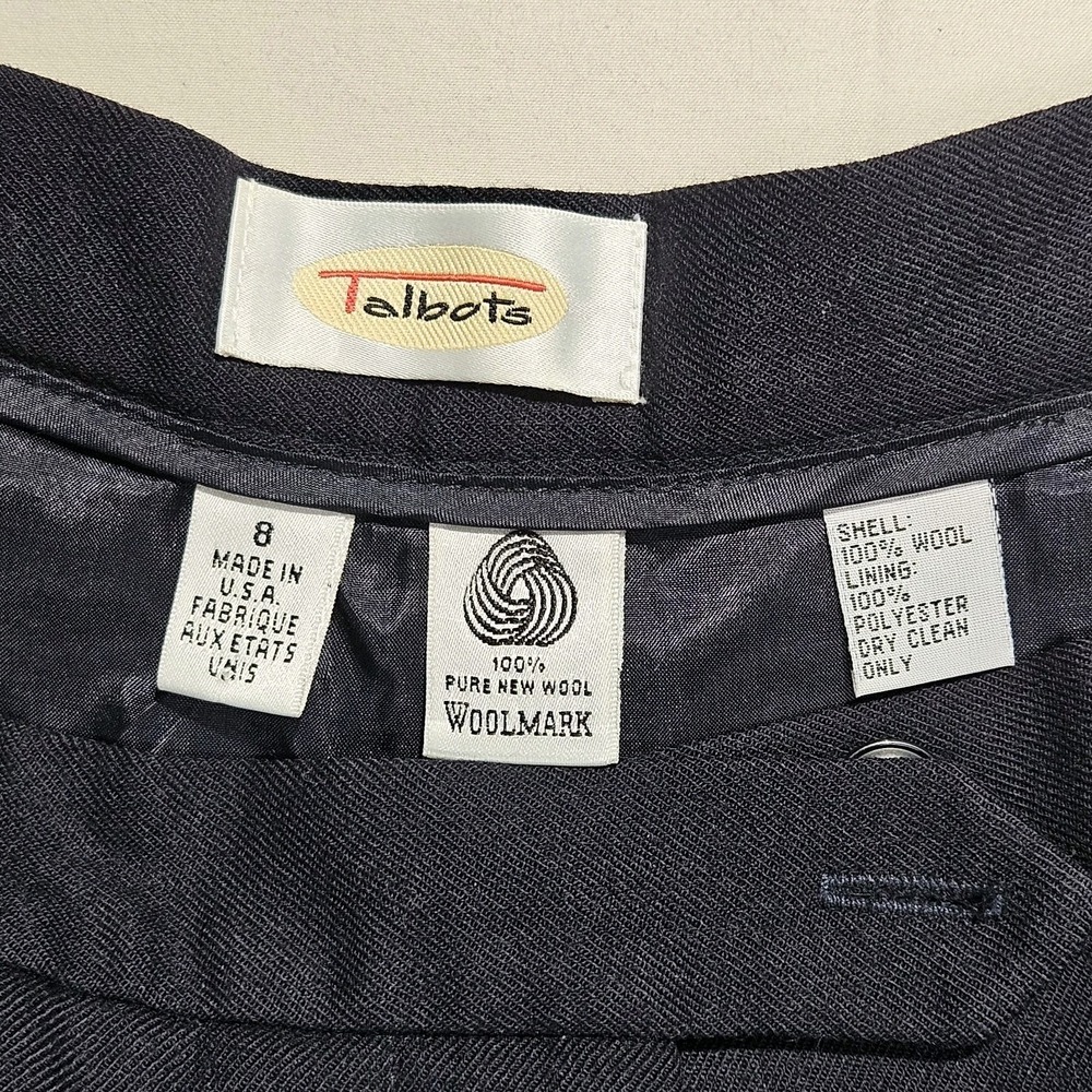 Vintage‎ Talbots Pure Wool Wide Leg Pants Womens 8 Navy Pleated Cuffed USA Made - Picture 7 of 9